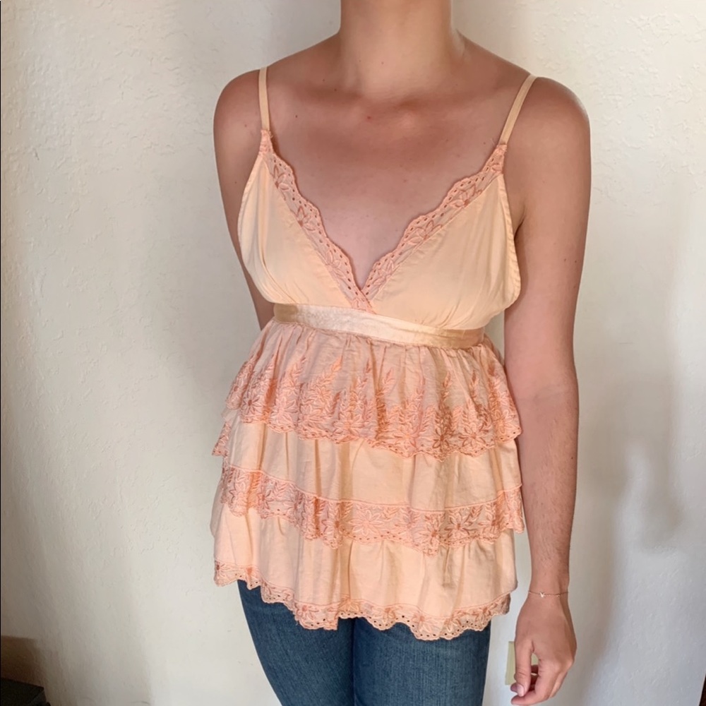 Vintage Embroidered Satin Ruffle Top ❤️